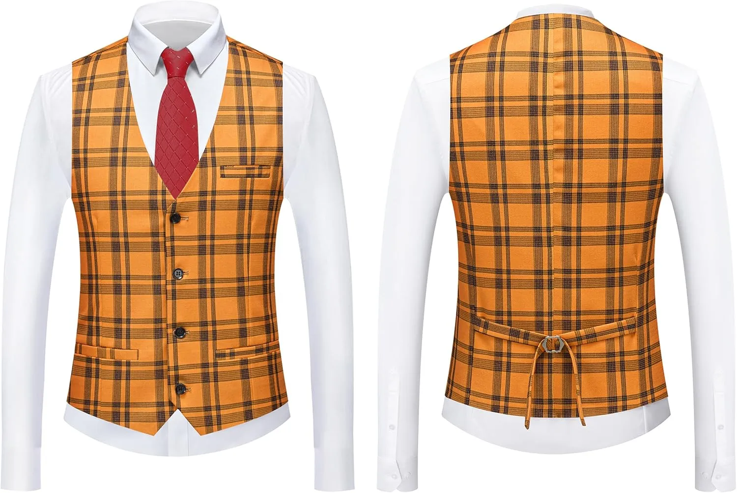 MOGU Mens 3-Piece Slim Fit Plaid Suit - Blazer, Vest, and Pants Set for Wedding, Prom, and Business