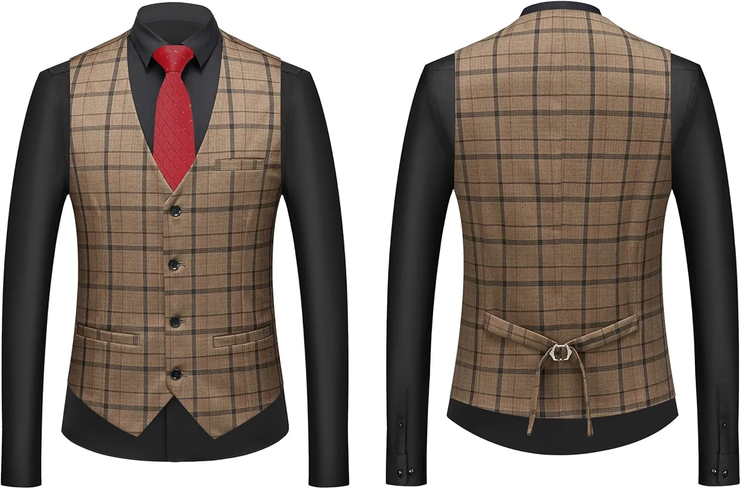 MOGU Mens 3-Piece Slim Fit Plaid Suit - Blazer, Vest, and Pants Set for Wedding, Prom, and Business