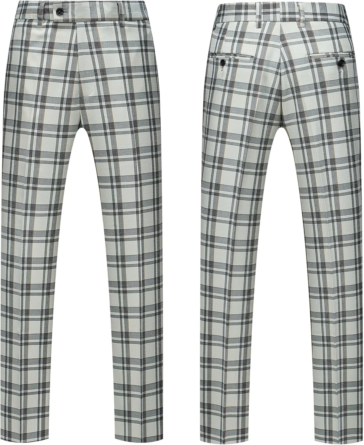 MOGU Mens 3-Piece Slim Fit Plaid Suit - Blazer, Vest, and Pants Set for Wedding, Prom, and Business