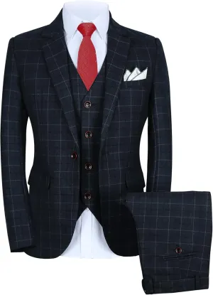 MOGU Mens 3-Piece Slim Fit Plaid Suit - Blazer, Vest, and Pants Set for Wedding, Prom, and Business