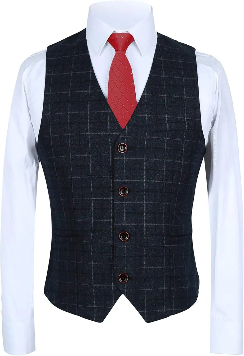 MOGU Mens 3-Piece Slim Fit Plaid Suit - Blazer, Vest, and Pants Set for Wedding, Prom, and Business
