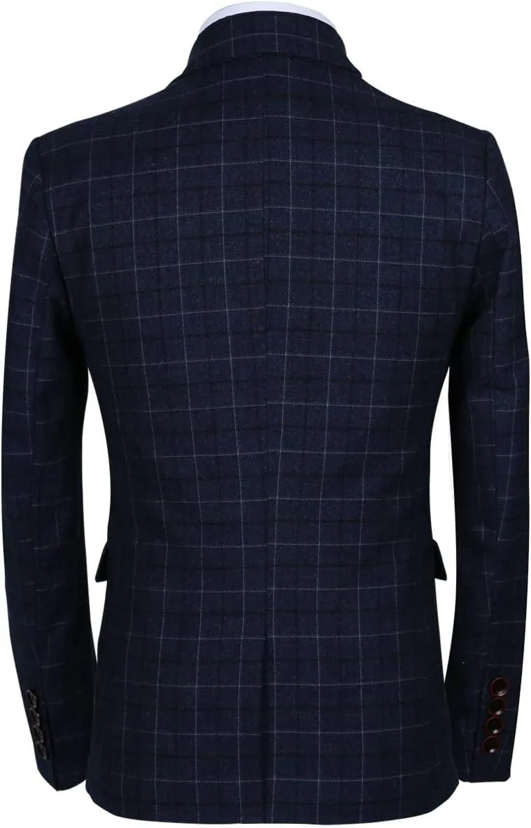 MOGU Mens 3-Piece Slim Fit Plaid Suit - Blazer, Vest, and Pants Set for Wedding, Prom, and Business