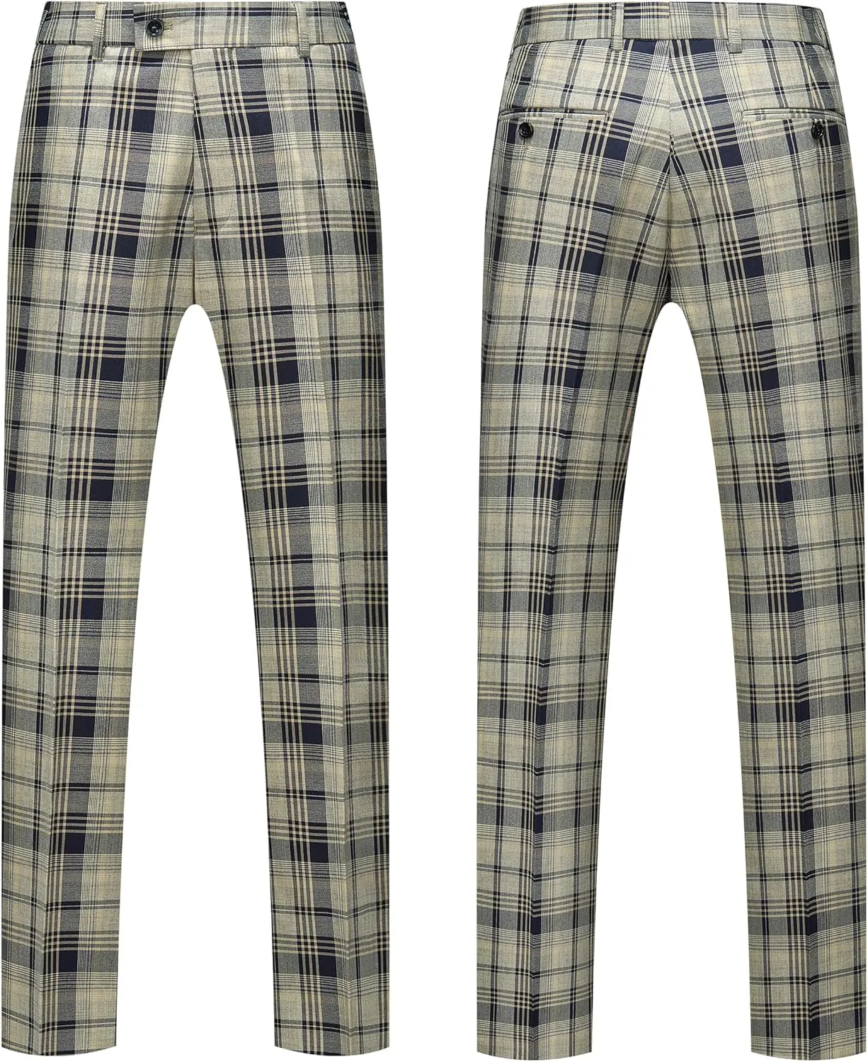 MOGU Mens 3-Piece Slim Fit Plaid Suit - Blazer, Vest, and Pants Set for Wedding, Prom, and Business