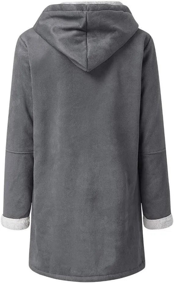 Ogiraw Womens Sherpa Lined Jackets Fashion Winter Fuzzy Fleece Hoodie Sweatshirt Casual Soft Cozy Horn Button Down Coats