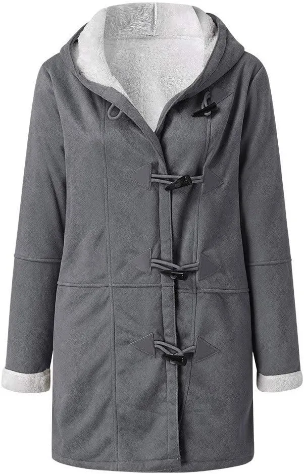 Ogiraw Womens Sherpa Lined Jackets Fashion Winter Fuzzy Fleece Hoodie Sweatshirt Casual Soft Cozy Horn Button Down Coats