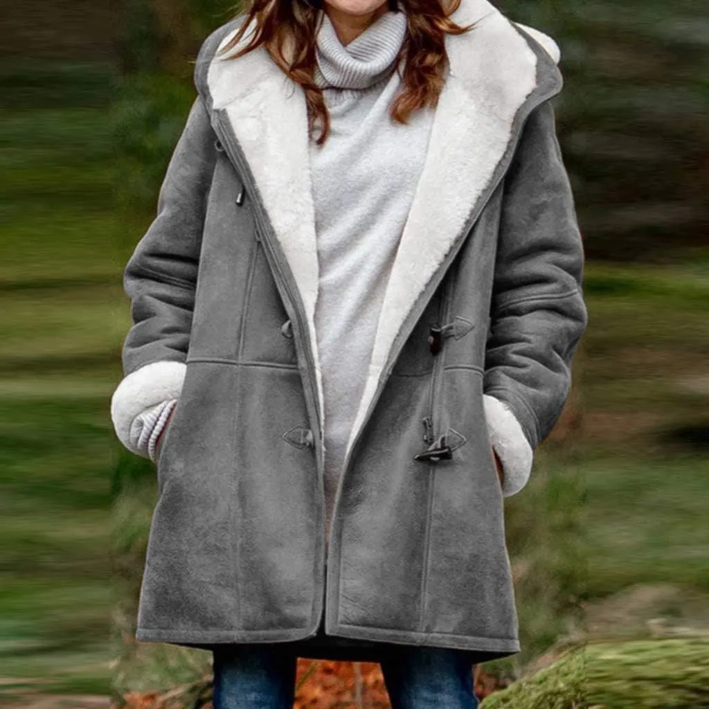 Ogiraw Womens Sherpa Lined Jackets Fashion Winter Fuzzy Fleece Hoodie Sweatshirt Casual Soft Cozy Horn Button Down Coats