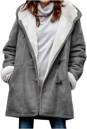 Ogiraw Womens Sherpa Lined Jackets Fashion Winter Fuzzy Fleece Hoodie Sweatshirt Casual Soft Cozy Horn Button Down Coats