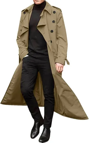 OIOLOYJM Trench Coat Men Double Breasted Pea Wool Coat Oversized Casual Windbreaker Long Jacket Overcoats Mens Winter Coats