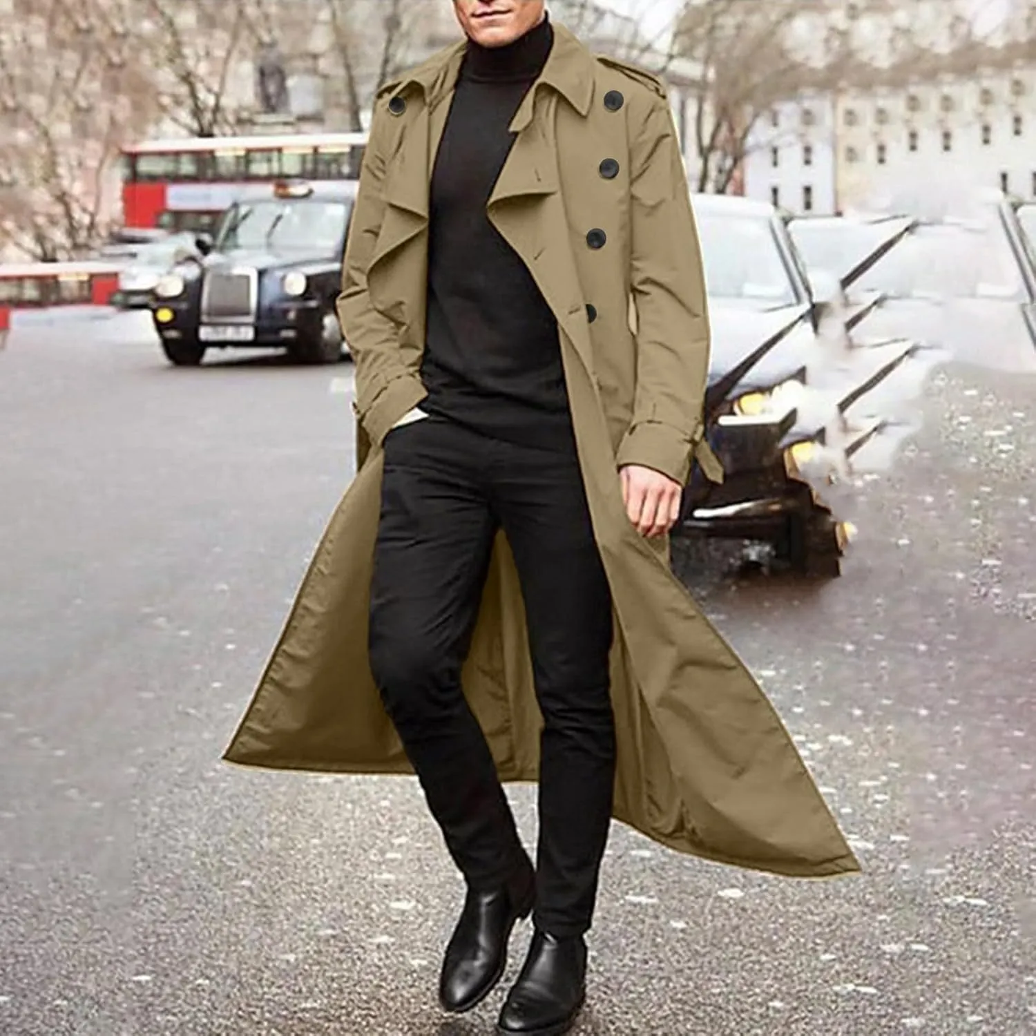 OIOLOYJM Trench Coat Men Double Breasted Pea Wool Coat Oversized Casual Windbreaker Long Jacket Overcoats Mens Winter Coats