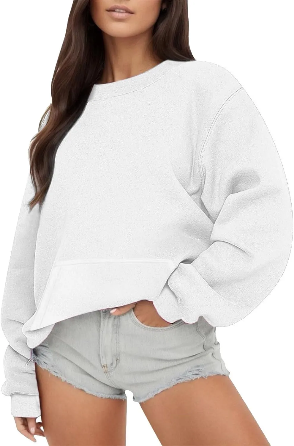 Oversized Crewneck Sweatshirts Fall Loose Fit Pullover Sweater with Pockets Fashion Street Cozy Activewear Tunics Tops