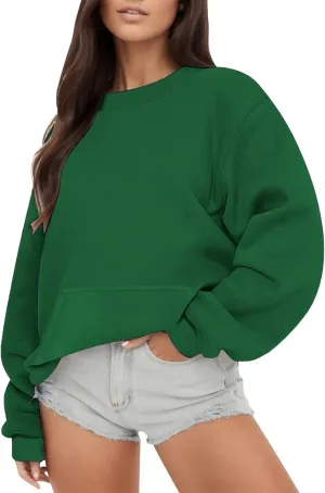 Oversized Crewneck Sweatshirts Fall Loose Fit Pullover Sweater with Pockets Fashion Street Cozy Activewear Tunics Tops