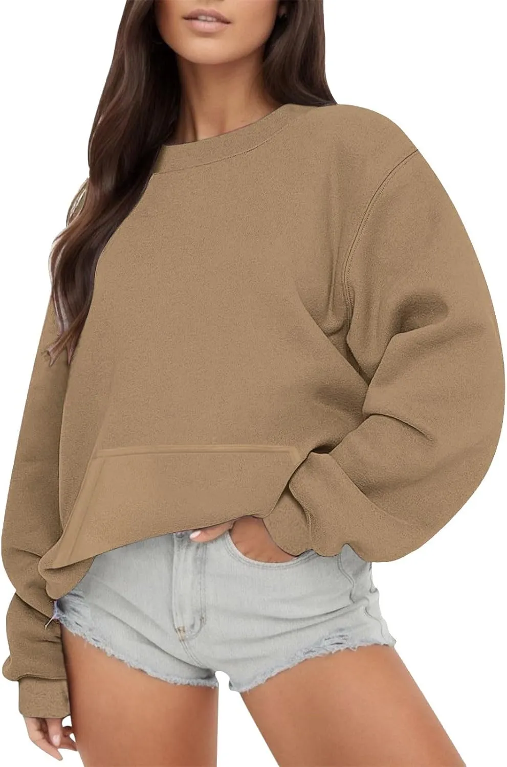Oversized Crewneck Sweatshirts Fall Loose Fit Pullover Sweater with Pockets Fashion Street Cozy Activewear Tunics Tops
