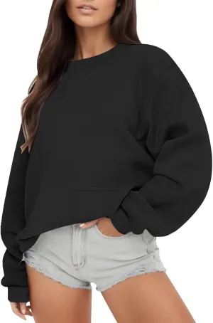 Oversized Crewneck Sweatshirts Fall Loose Fit Pullover Sweater with Pockets Fashion Street Cozy Activewear Tunics Tops