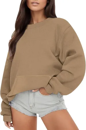 Oversized Crewneck Sweatshirts Fall Loose Fit Pullover Sweater with Pockets Fashion Street Cozy Activewear Tunics Tops