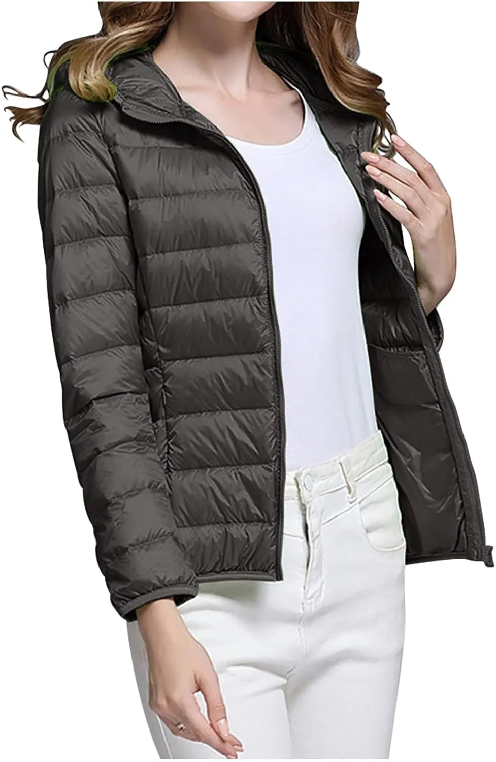 Packable Puffer Jacket Women Lightweight Winter Down Jacket with Hood Quilted Puffer Jacket Casual Full Zip Outerwear