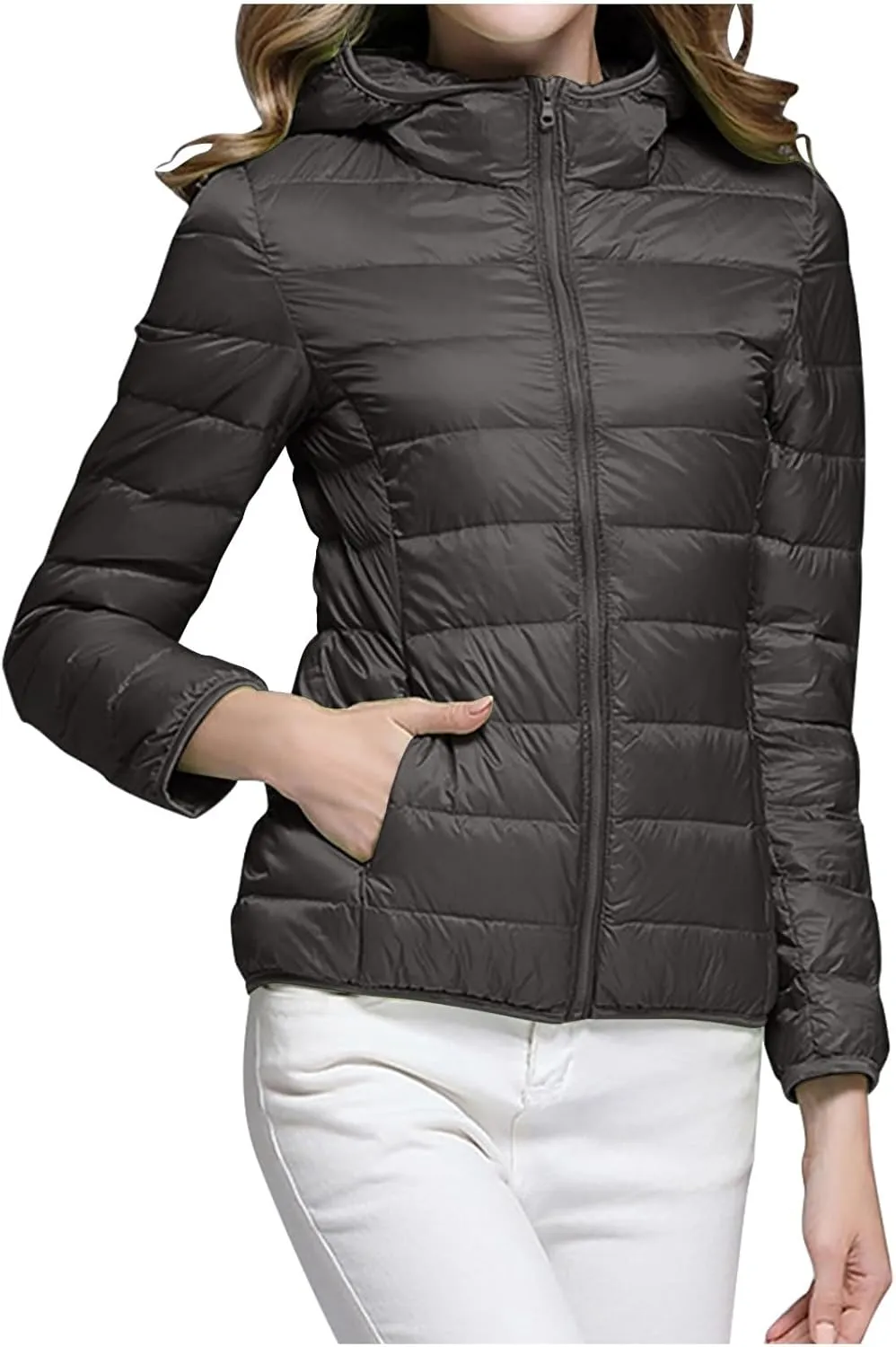 Packable Puffer Jacket Women Lightweight Winter Down Jacket with Hood Quilted Puffer Jacket Casual Full Zip Outerwear