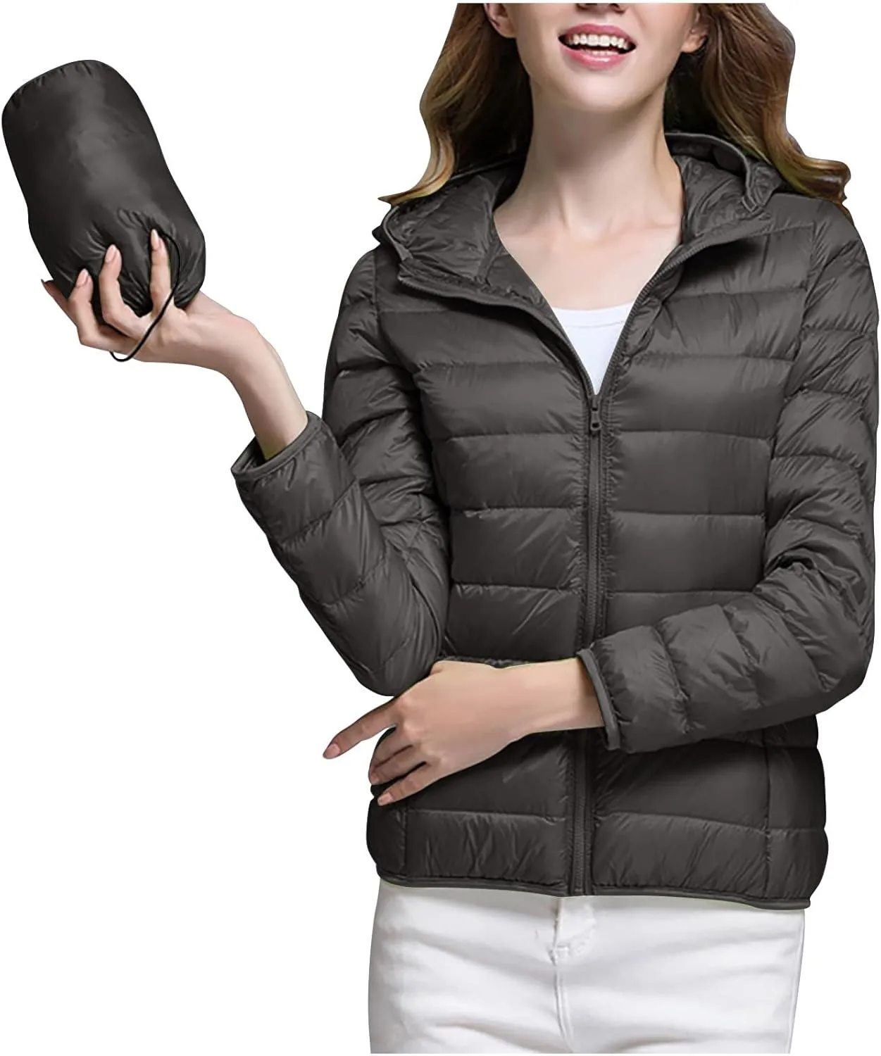 Packable Puffer Jacket Women Lightweight Winter Down Jacket with Hood Quilted Puffer Jacket Casual Full Zip Outerwear