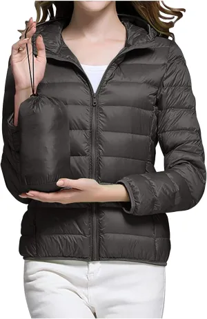 Packable Puffer Jacket Women Lightweight Winter Down Jacket with Hood Quilted Puffer Jacket Casual Full Zip Outerwear