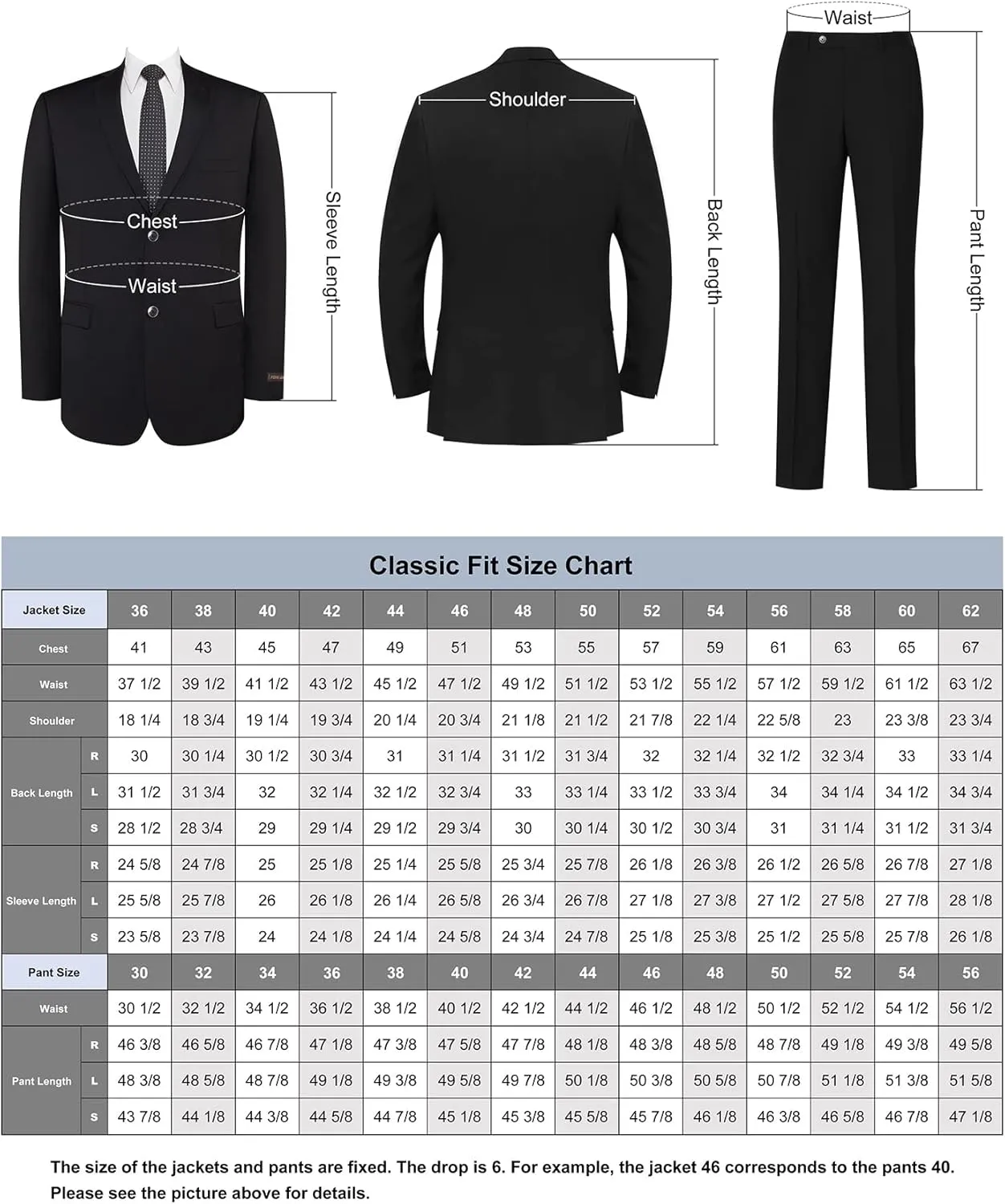 P&L Men's 3-Piece Classic Fit Dress Suits Tuxedo Blazer Jacket Tux Vest & Pants Set