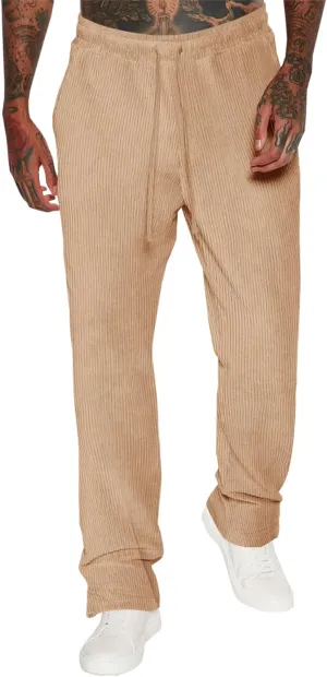 PASLTER Mens Corduroy Pants Elastic Waist Drawstring Loose Casual Cotton Trousers Relaxed Fit Slacks