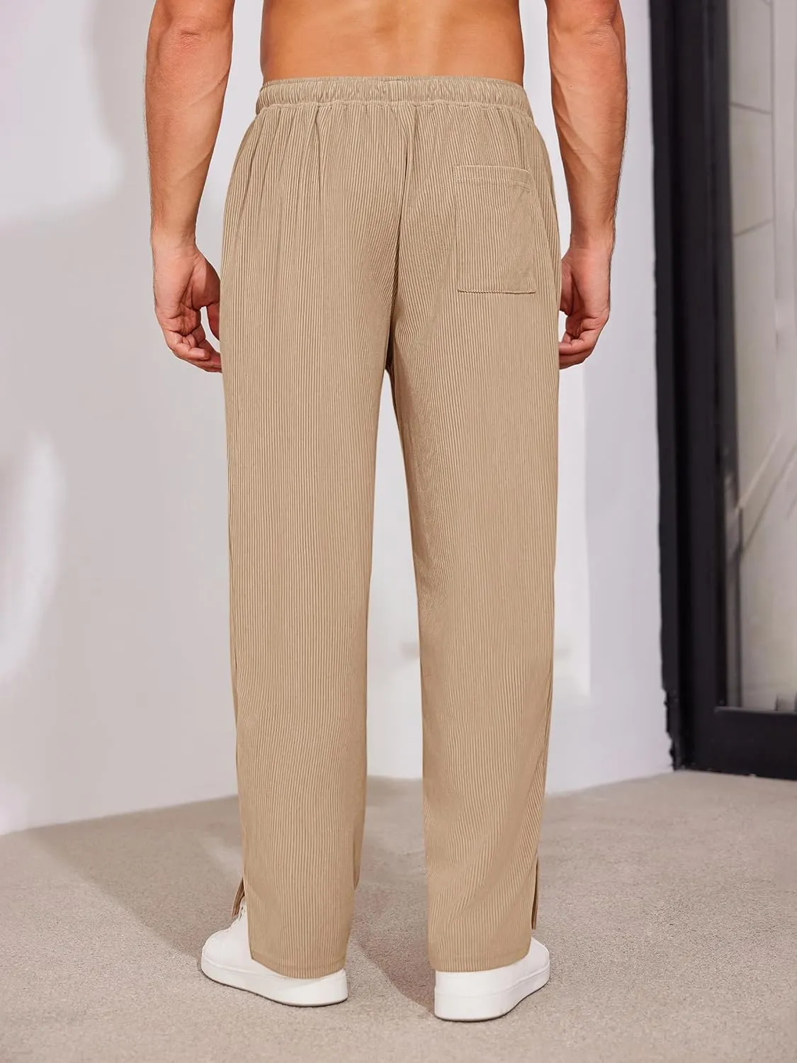 PASLTER Mens Corduroy Pants Elastic Waist Drawstring Loose Casual Cotton Trousers Relaxed Fit Slacks