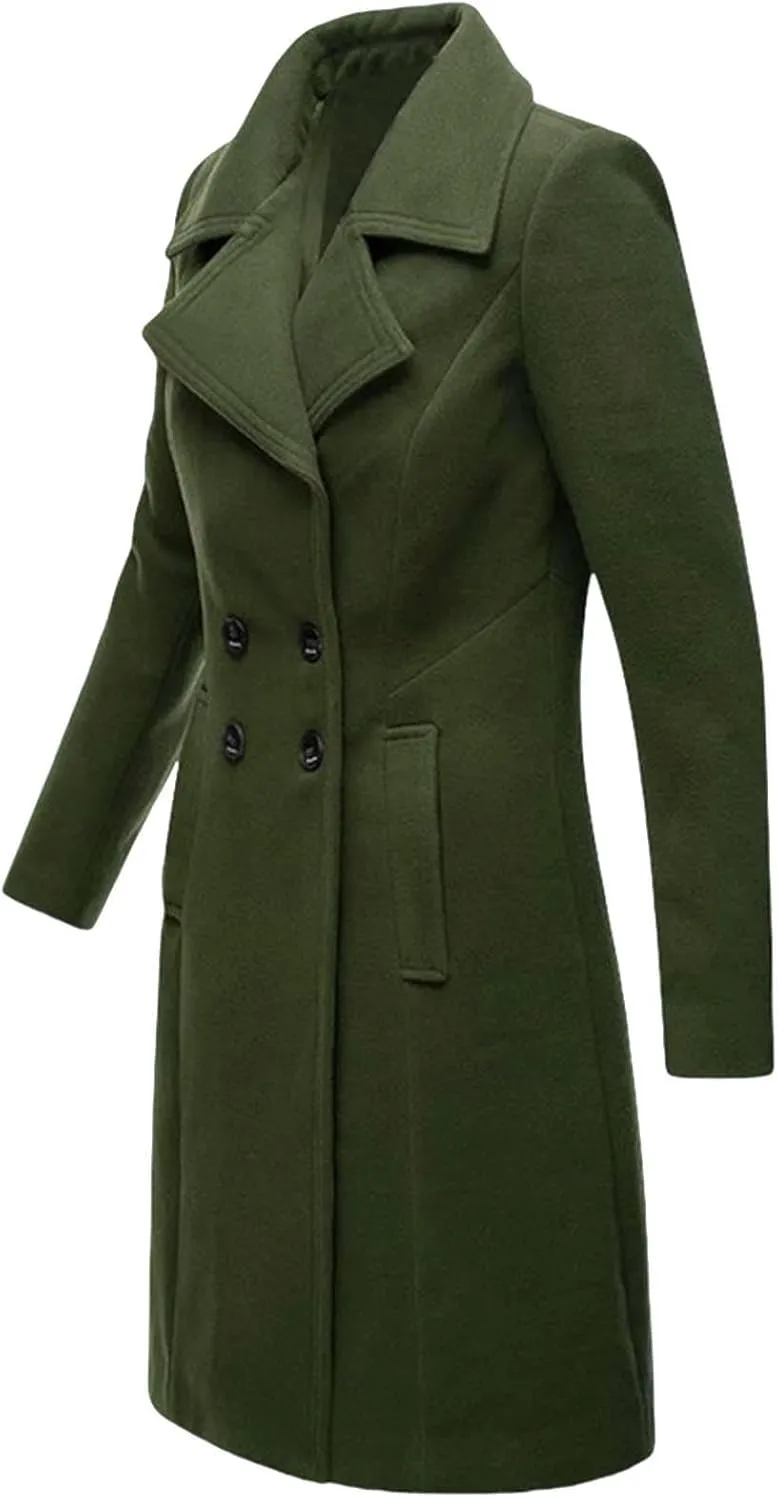 Pea Coats for Women Winter Coats Double Breasted Midi Long Coat Wool Blend Jackets Peacoat Trench Coat Fall Outerwear