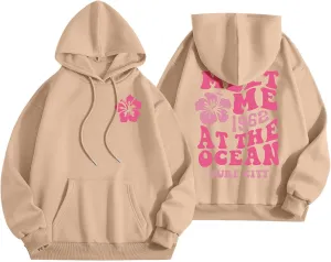 Pink Hoodie for Teen Girls Long Sleeve Preppy Casual Graphic Sweatshirts Drawstring Pullover Cute Oversized Hoodie