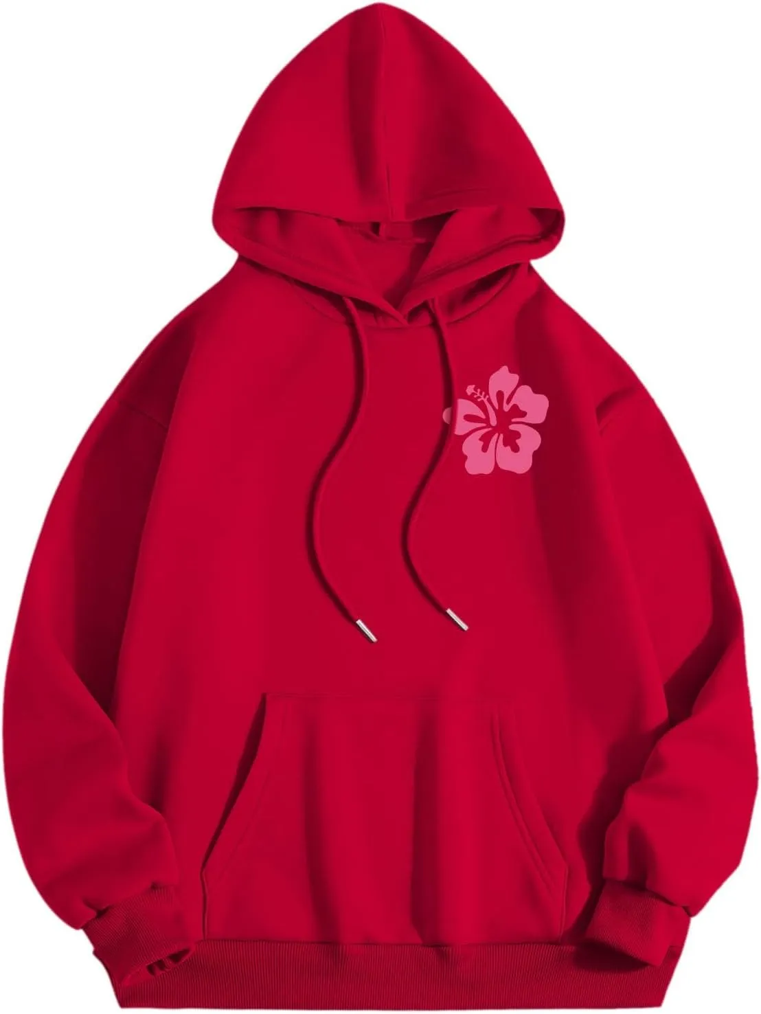 Pink Hoodie for Teen Girls Long Sleeve Preppy Casual Graphic Sweatshirts Drawstring Pullover Cute Oversized Hoodie