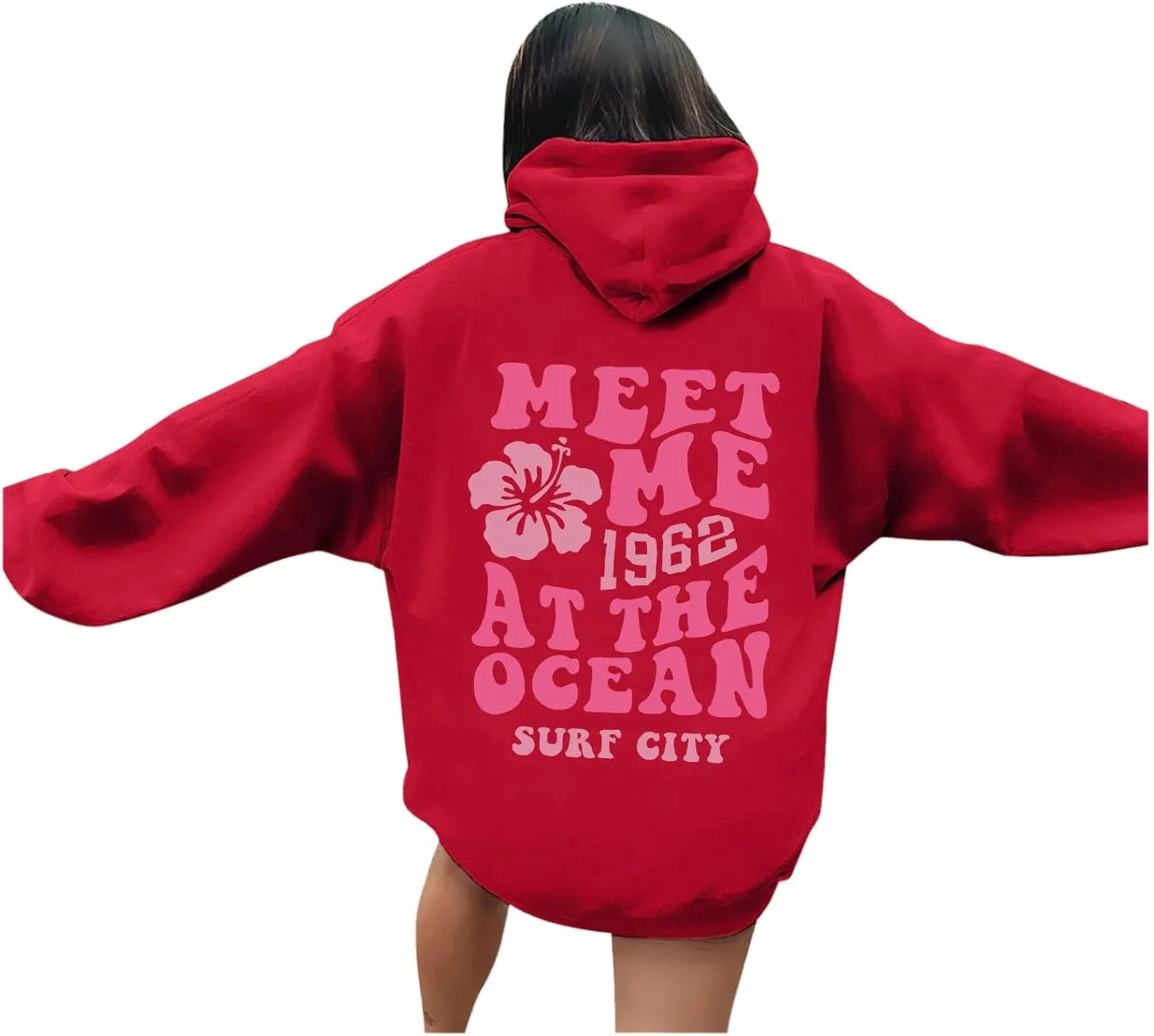 Pink Hoodie for Teen Girls Long Sleeve Preppy Casual Graphic Sweatshirts Drawstring Pullover Cute Oversized Hoodie