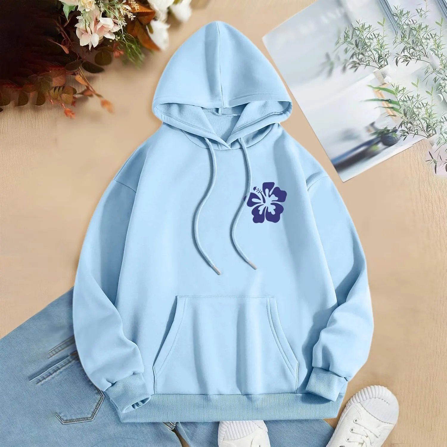 Pink Hoodie for Teen Girls Long Sleeve Preppy Casual Graphic Sweatshirts Drawstring Pullover Cute Oversized Hoodie