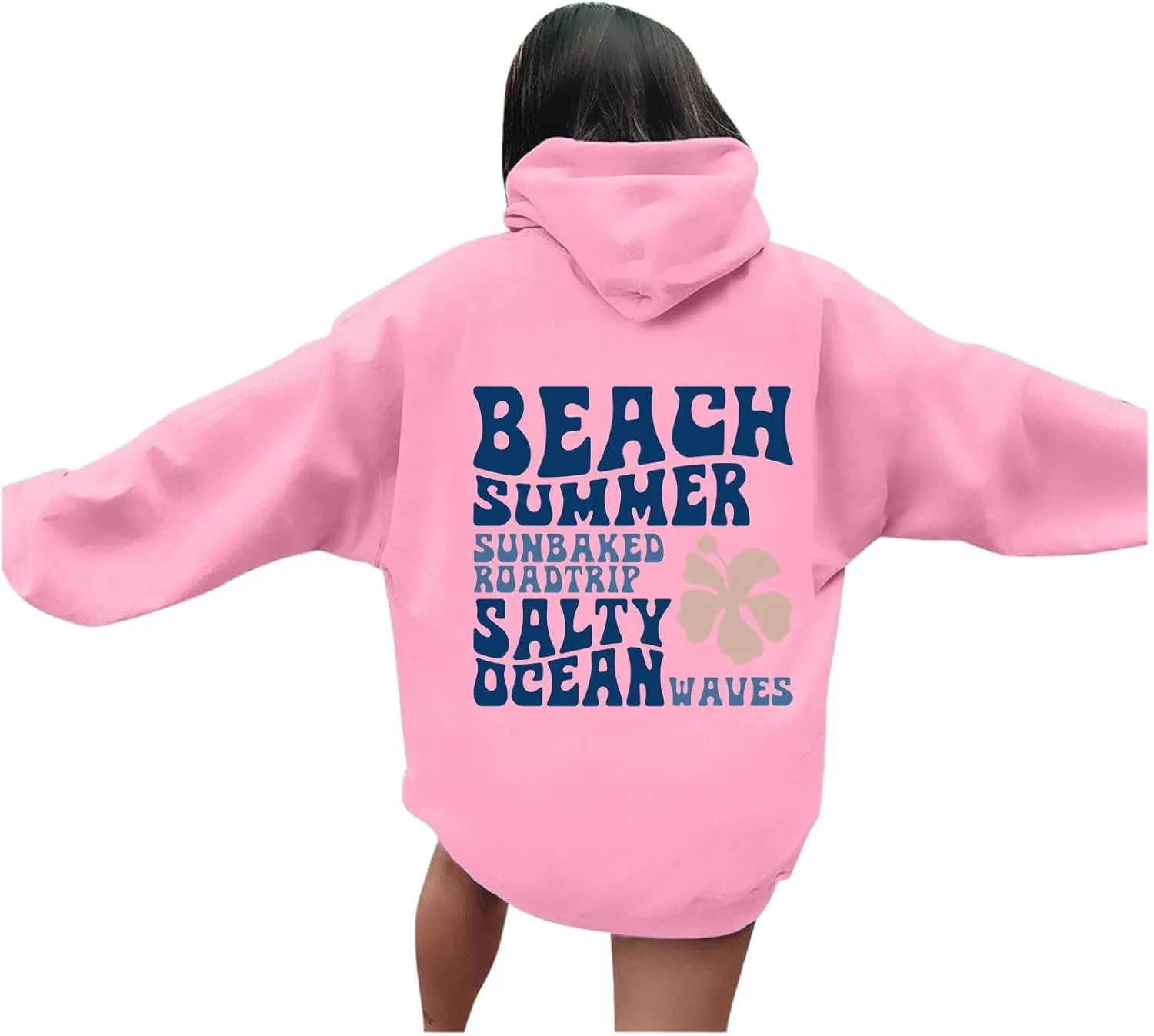 Pink Hoodie for Teen Girls Long Sleeve Preppy Casual Graphic Sweatshirts Drawstring Pullover Cute Oversized Hoodie