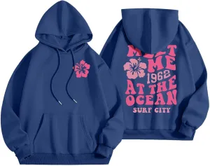 Pink Hoodie for Teen Girls Long Sleeve Preppy Casual Graphic Sweatshirts Drawstring Pullover Cute Oversized Hoodie
