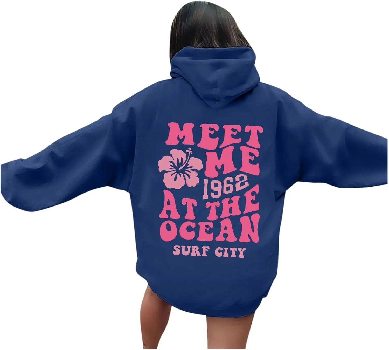Pink Hoodie for Teen Girls Long Sleeve Preppy Casual Graphic Sweatshirts Drawstring Pullover Cute Oversized Hoodie