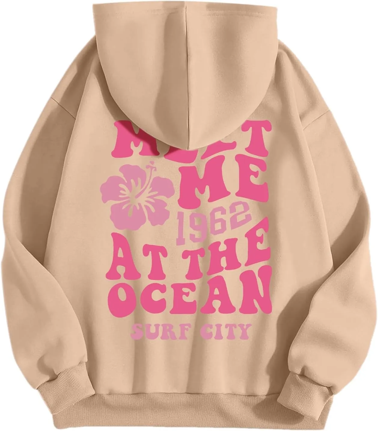 Pink Hoodie for Teen Girls Long Sleeve Preppy Casual Graphic Sweatshirts Drawstring Pullover Cute Oversized Hoodie