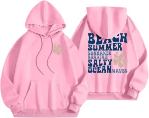 Pink Hoodie for Teen Girls Long Sleeve Preppy Casual Graphic Sweatshirts Drawstring Pullover Cute Oversized Hoodie