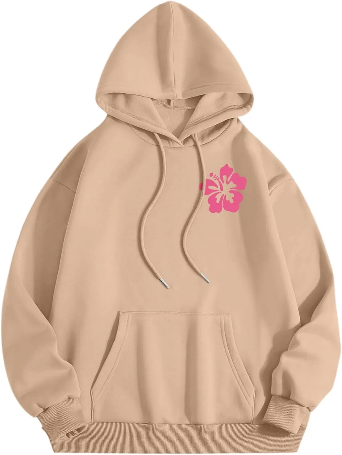Pink Hoodie for Teen Girls Long Sleeve Preppy Casual Graphic Sweatshirts Drawstring Pullover Cute Oversized Hoodie