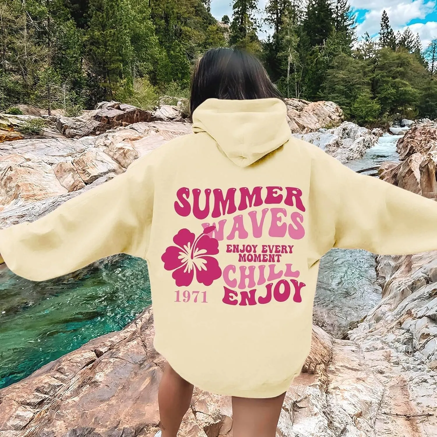 Pink Palm Hoodie Womens Long Sleeve Sweatshirt Trendy Graphic Drawstring Pullover Fall Outfits Y2k Preppy Clothes