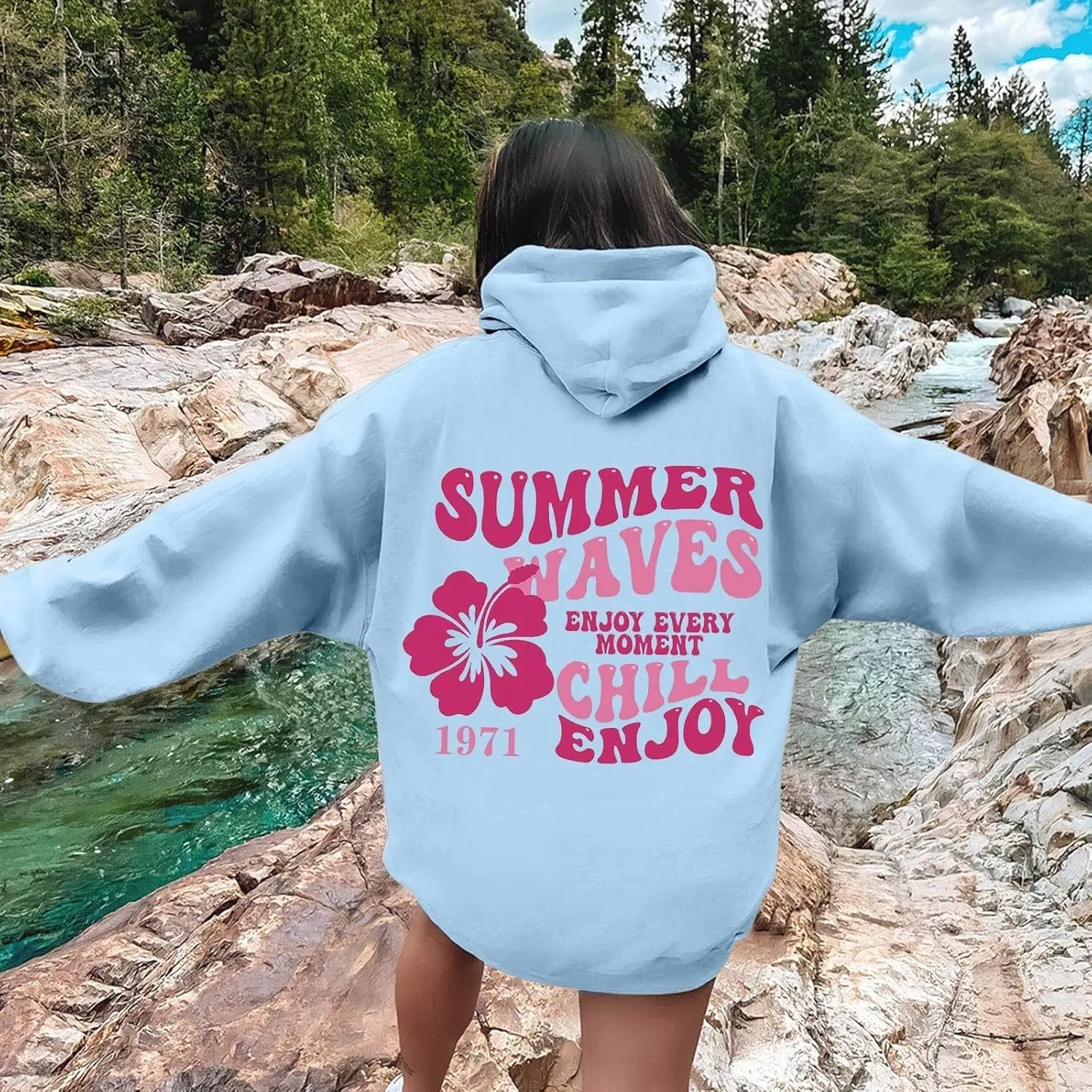 Pink Palm Hoodie Womens Long Sleeve Sweatshirt Trendy Graphic Drawstring Pullover Fall Outfits Y2k Preppy Clothes