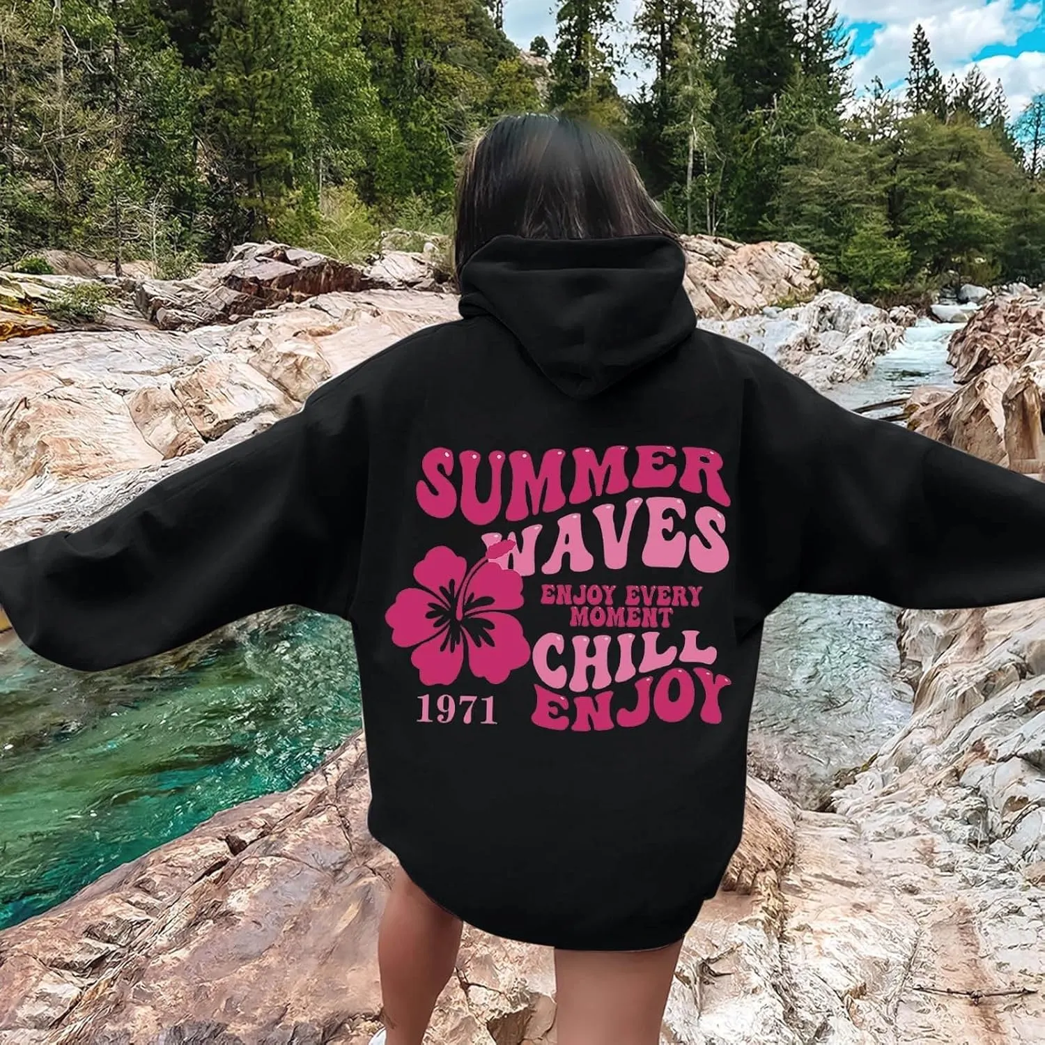 Pink Palm Hoodie Womens Long Sleeve Sweatshirt Trendy Graphic Drawstring Pullover Fall Outfits Y2k Preppy Clothes