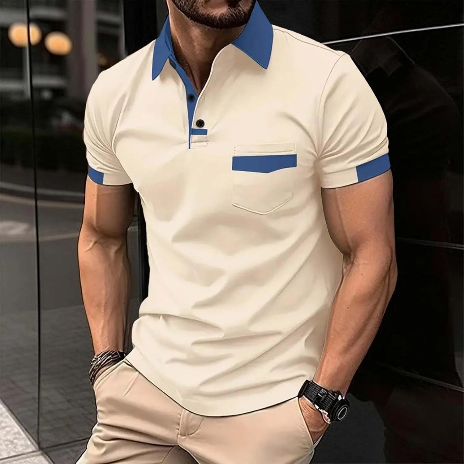 Pique Polo Shirts for Men Classic Button Basic Short Sleeve Performance Casual Golf Shirt Quick Dry Sport Gym T-Shirts