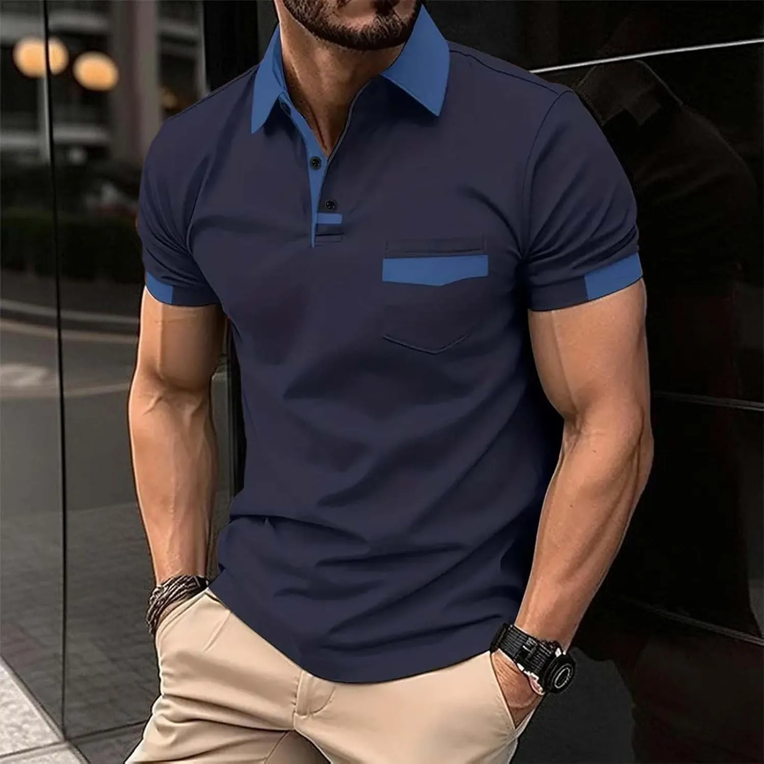 Pique Polo Shirts for Men Classic Button Basic Short Sleeve Performance Casual Golf Shirt Quick Dry Sport Gym T-Shirts