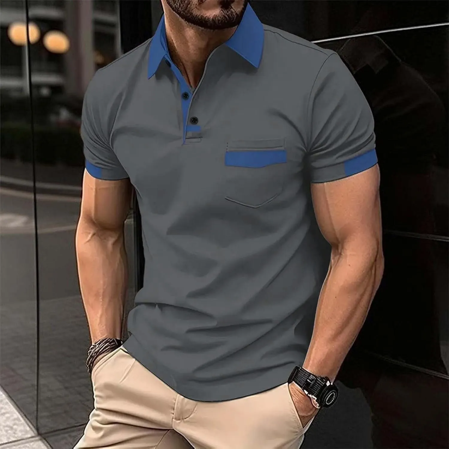 Pique Polo Shirts for Men Classic Button Basic Short Sleeve Performance Casual Golf Shirt Quick Dry Sport Gym T-Shirts