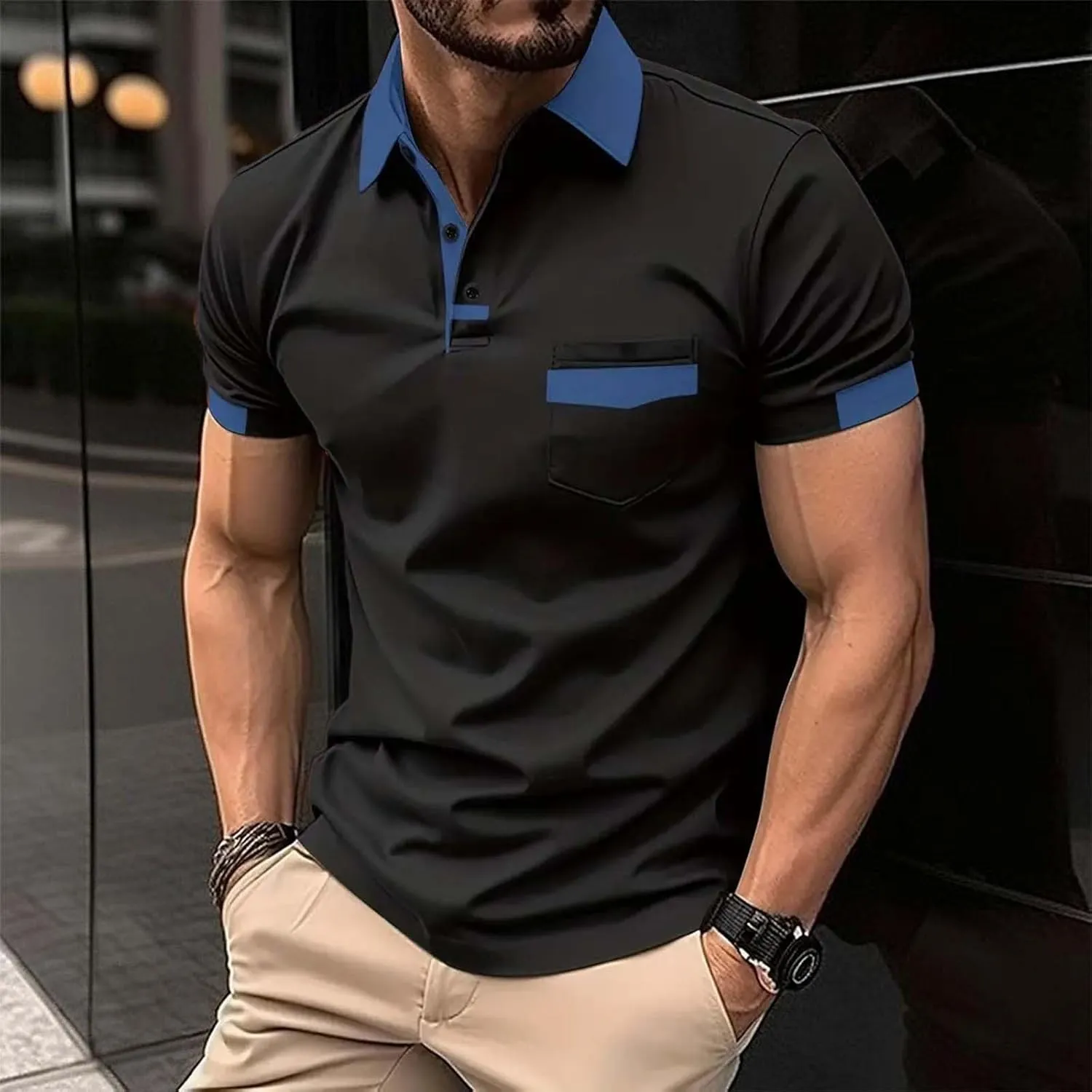 Pique Polo Shirts for Men Classic Button Basic Short Sleeve Performance Casual Golf Shirt Quick Dry Sport Gym T-Shirts