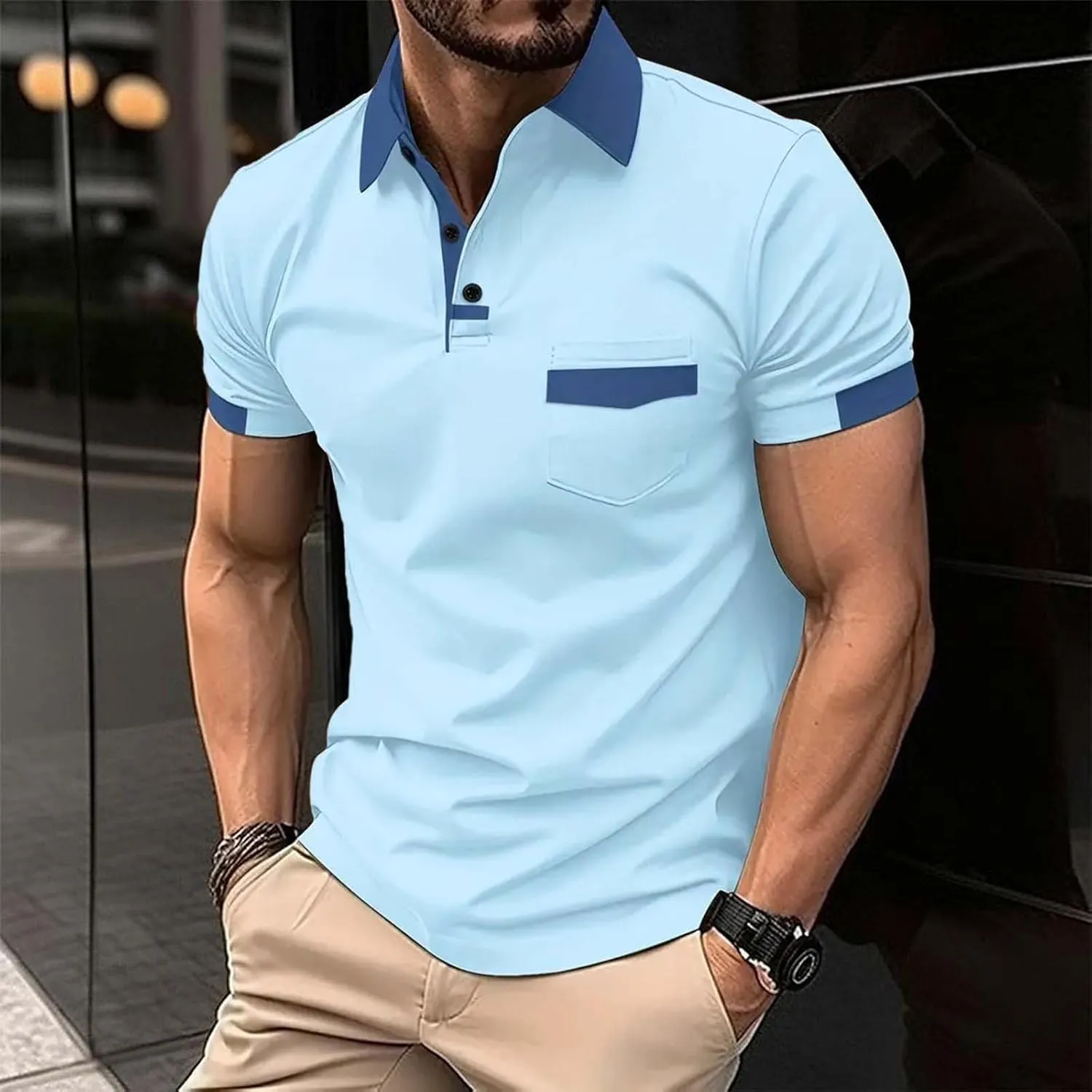Pique Polo Shirts for Men Classic Button Basic Short Sleeve Performance Casual Golf Shirt Quick Dry Sport Gym T-Shirts