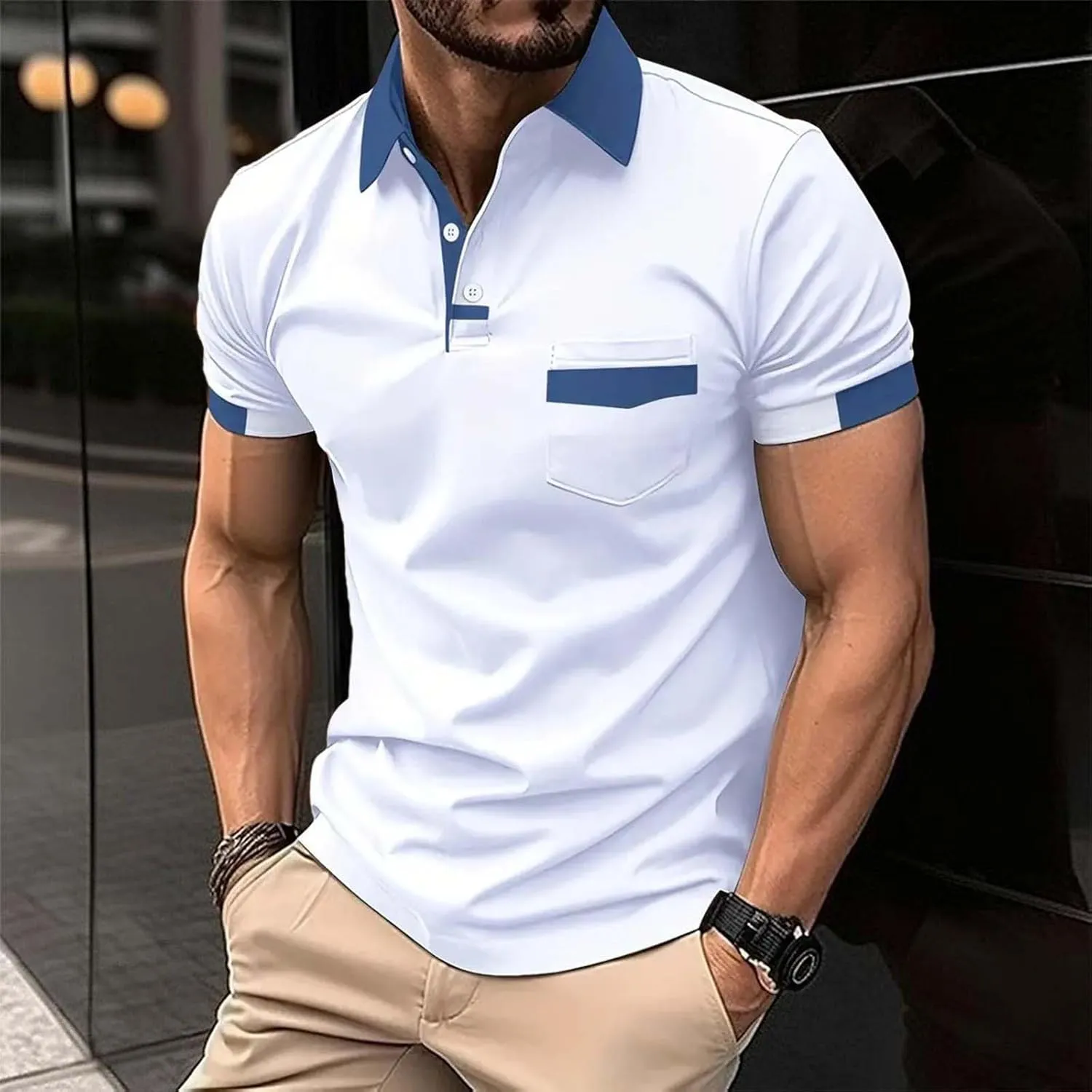 Pique Polo Shirts for Men Classic Button Basic Short Sleeve Performance Casual Golf Shirt Quick Dry Sport Gym T-Shirts