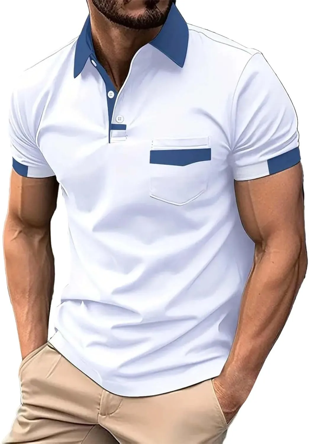 Pique Polo Shirts for Men Classic Button Basic Short Sleeve Performance Casual Golf Shirt Quick Dry Sport Gym T-Shirts