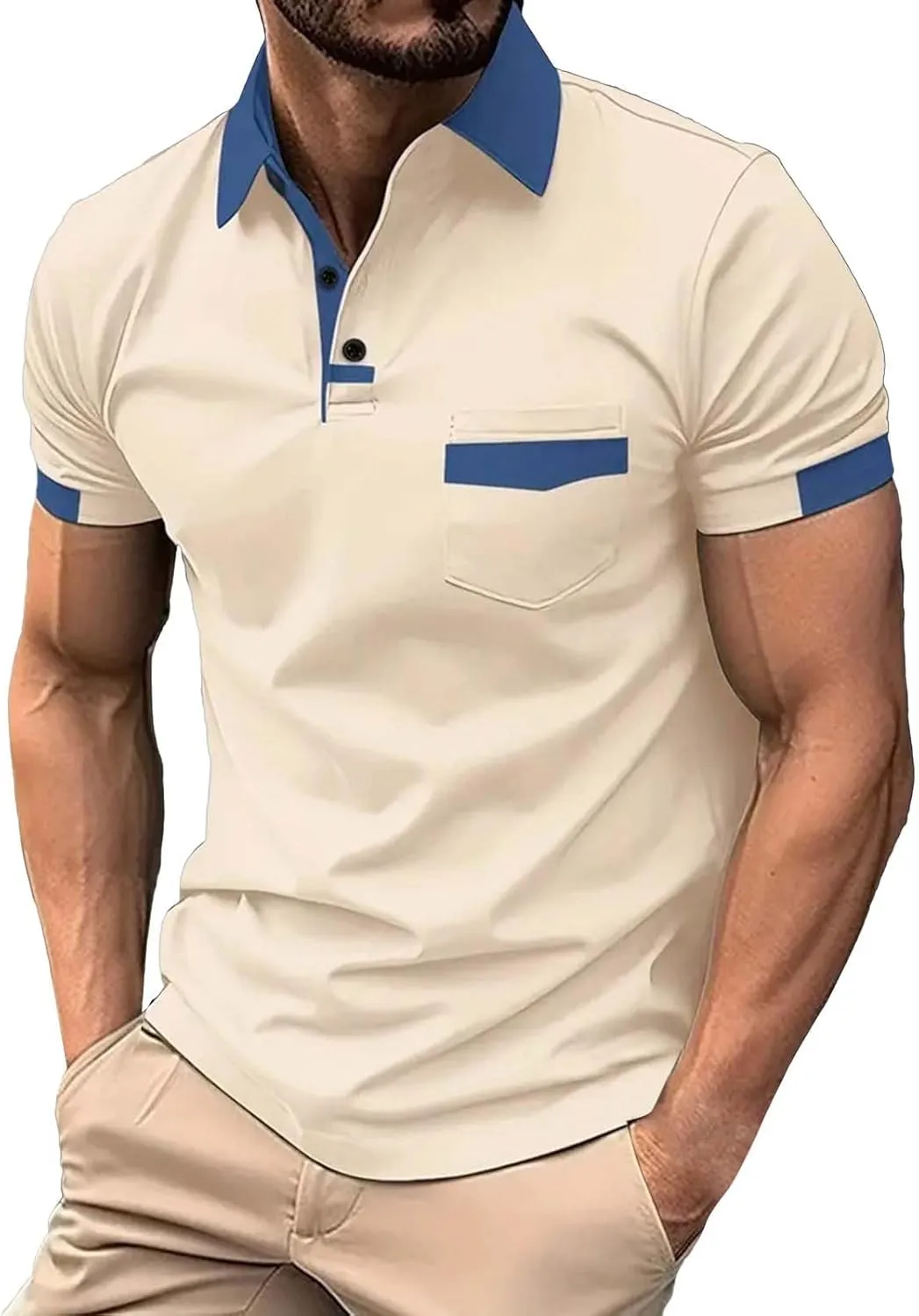 Pique Polo Shirts for Men Classic Button Basic Short Sleeve Performance Casual Golf Shirt Quick Dry Sport Gym T-Shirts