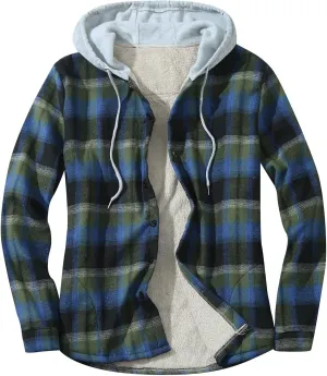 Plaid Hoodies Jackets for Men Relaxed Fit Zip Up Long Sleeve Fleece Lined Casual Plaid Jacket Color Block Patchwork