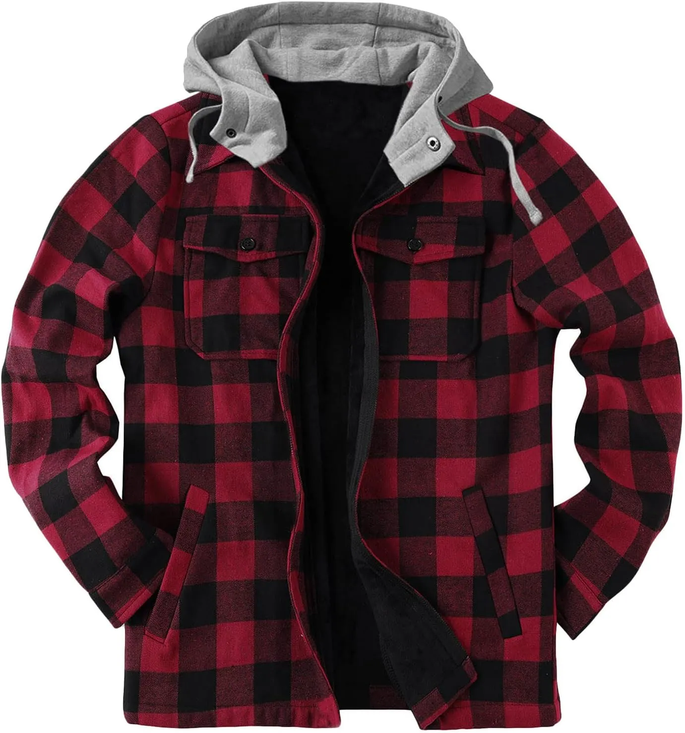 Plaid Hoodies Jackets for Men Relaxed Fit Zip Up Long Sleeve Fleece Lined Casual Plaid Jacket Color Block Patchwork