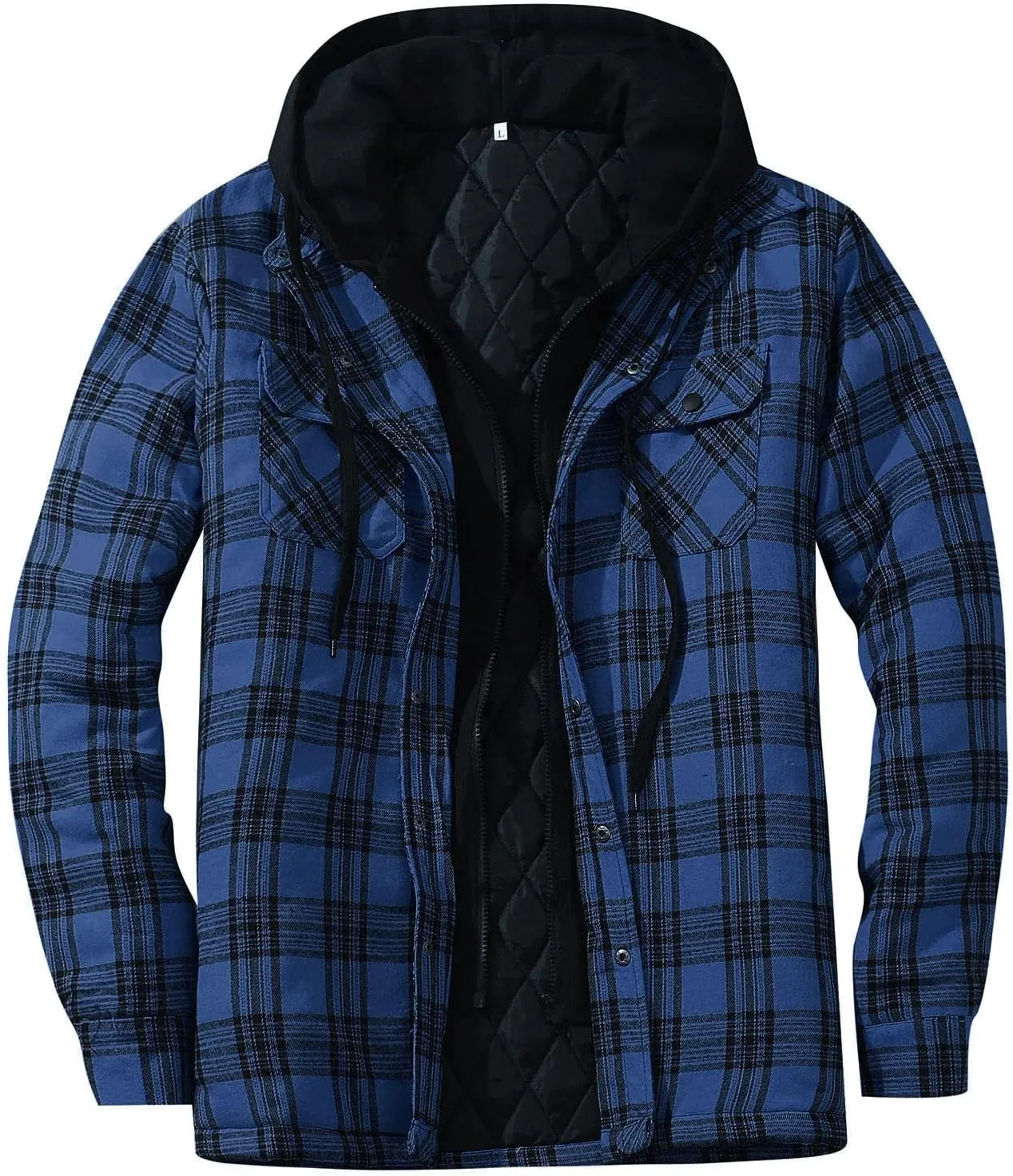 Plaid Hoodies Jackets for Men Relaxed Fit Zip Up Long Sleeve Fleece Lined Casual Plaid Jacket Color Block Patchwork